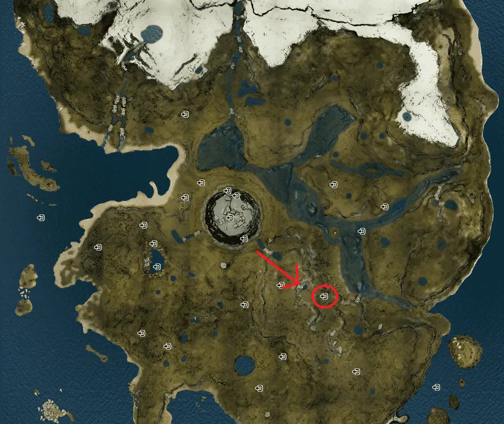 The forest map with arrow pointing to Katana location