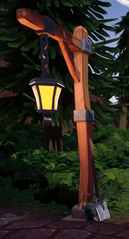 Shovel resting on a lamp on the Beginners Guide to Hydroneer guide