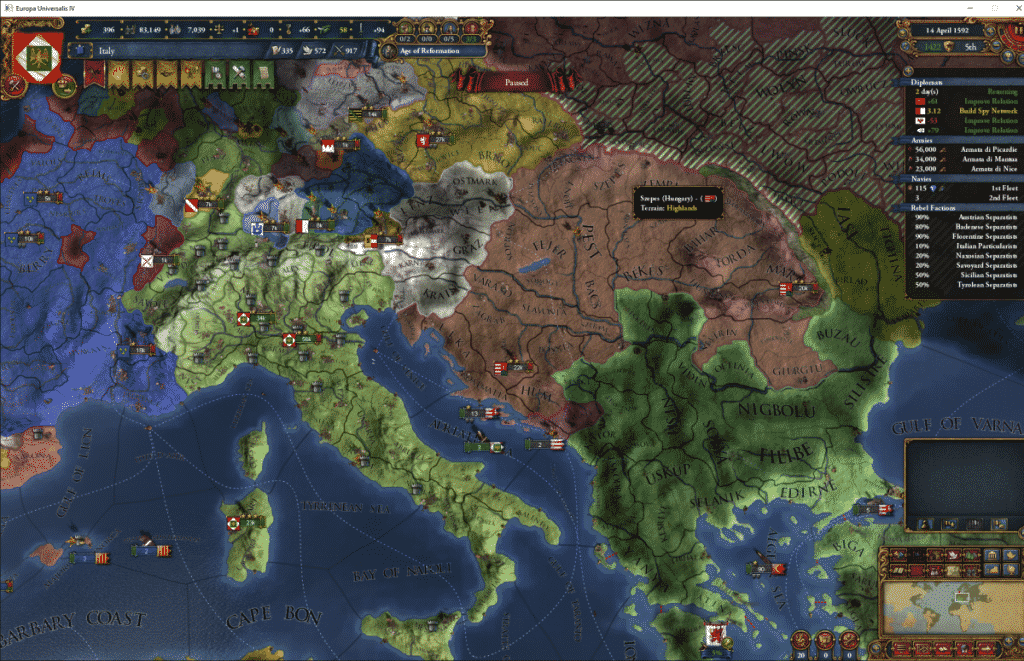 Europa Universalis 4 Italy at war with Austria Bankrupt