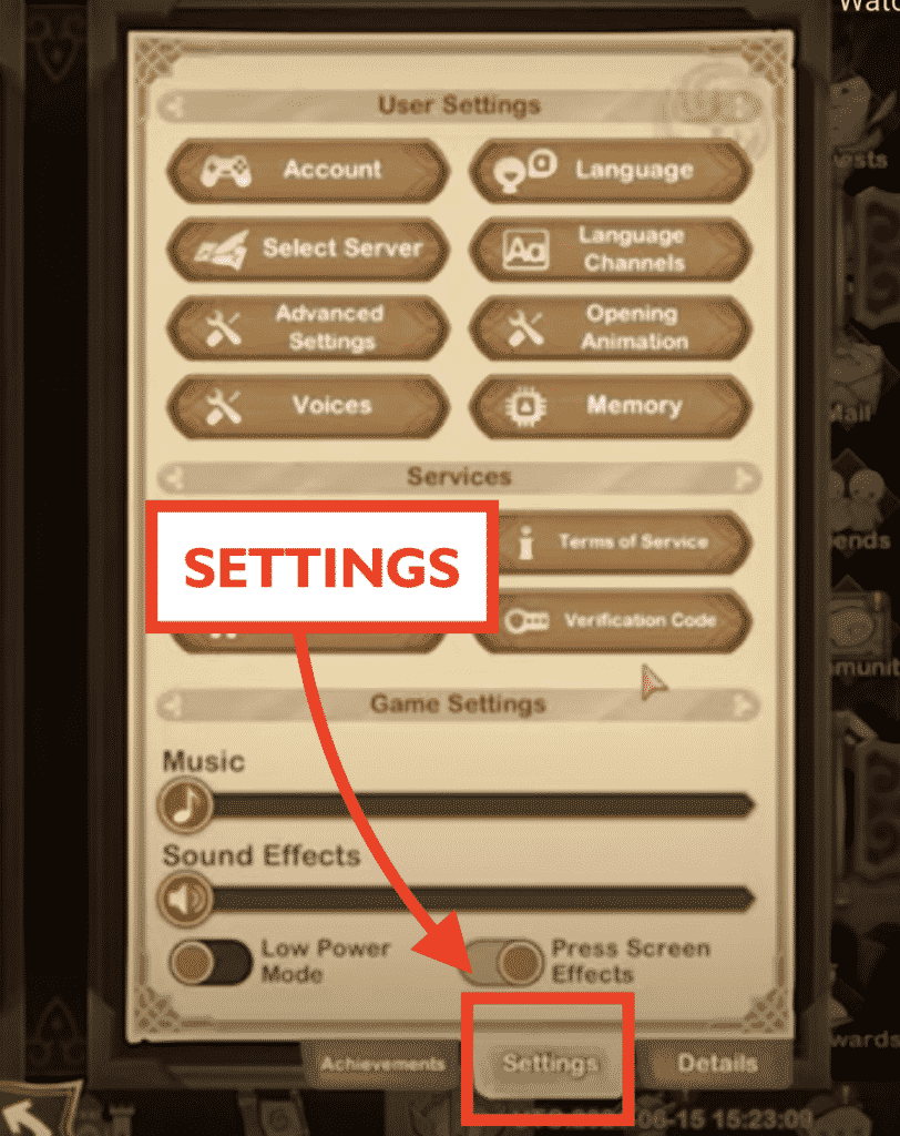 Where is Settings in AFK Arena?