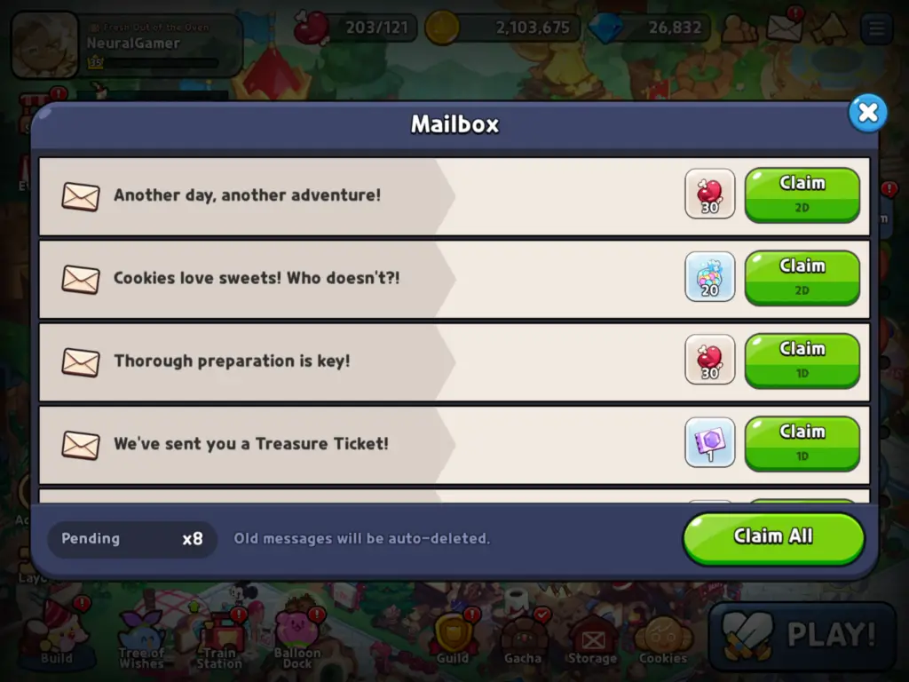 Rewards Stamina Jellies in the Mailbox Cookie Run Kingdom