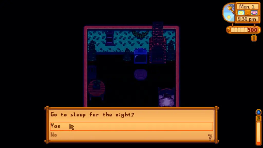 Sleeping in Character Bed to Save in Stardew Valley