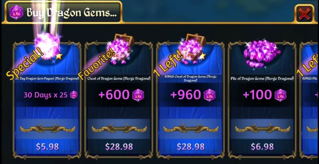 Merge Dragons Shop