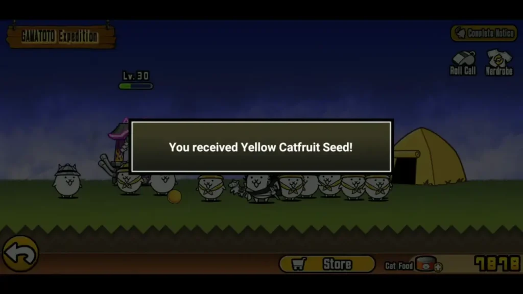 You received Yellow Catfruit Seed! in Battle Cats